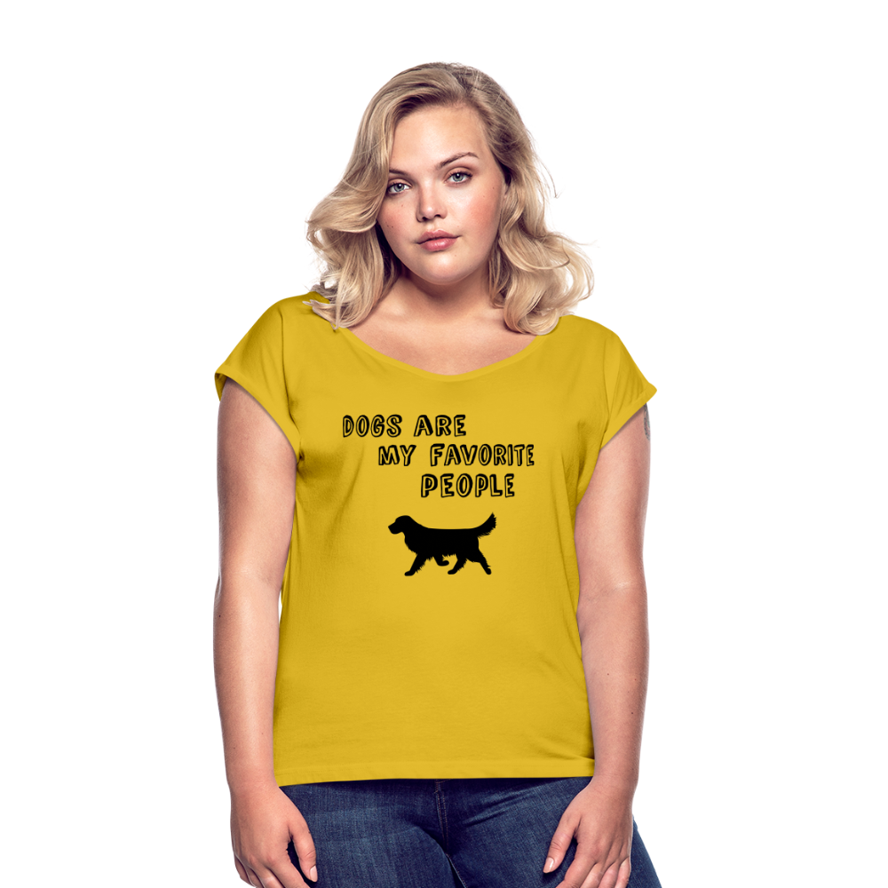 Frauen T-Shirt mit gerollten Ärmeln - Favorite Dog - Senfgelb