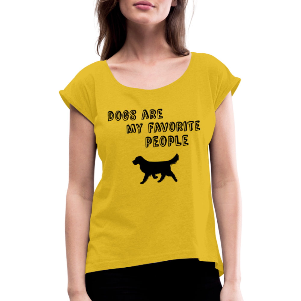 Frauen T-Shirt mit gerollten Ärmeln - Favorite Dog - Senfgelb