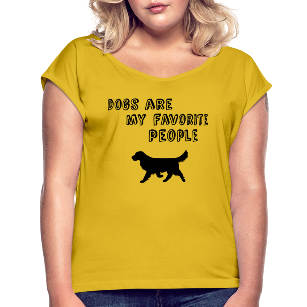 Frauen T-Shirt mit gerollten Ärmeln - Favorite Dog - Senfgelb