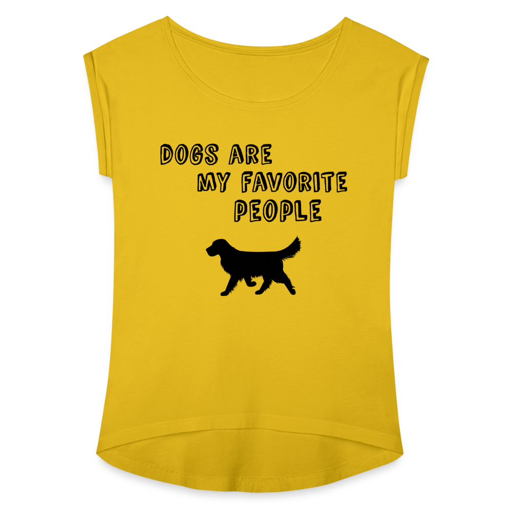 Frauen T-Shirt mit gerollten Ärmeln - Favorite Dog - Senfgelb