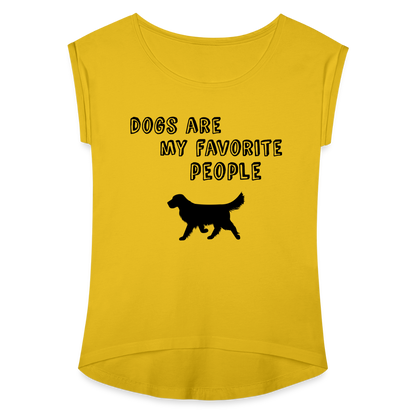 Frauen T-Shirt mit gerollten Ärmeln - Favorite Dog - Senfgelb