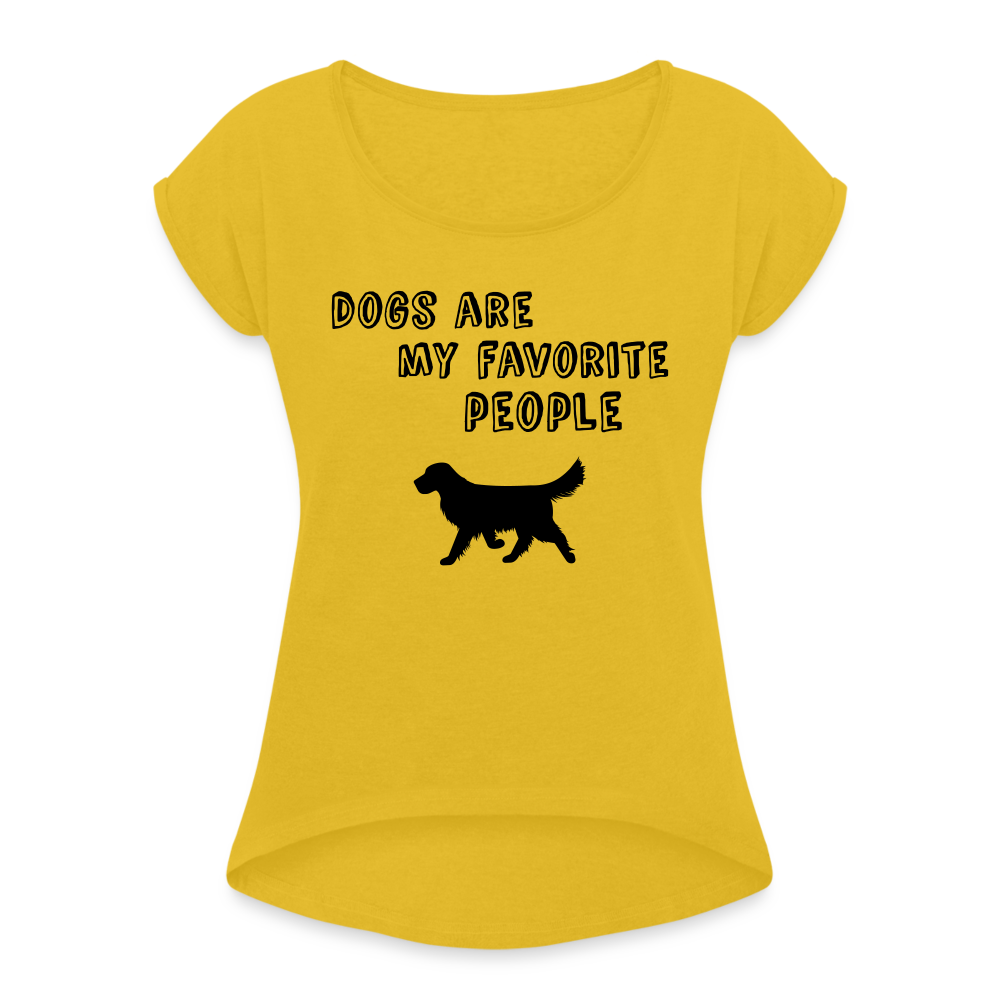 Frauen T-Shirt mit gerollten Ärmeln - Favorite Dog - Senfgelb