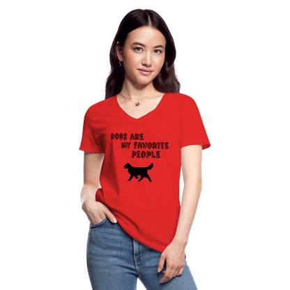 Klassisches Frauen-T-Shirt mit V-Ausschnitt - Favorite Dog - Rot