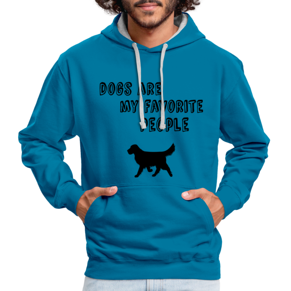 Kontrast-Hoodie - Favorite Dog - Pfauenblau/Grau meliert