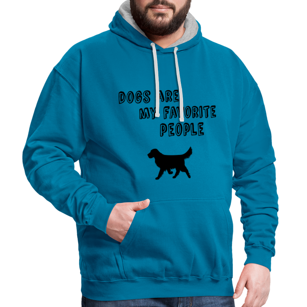 Kontrast-Hoodie - Favorite Dog - Pfauenblau/Grau meliert