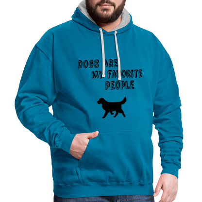 Kontrast-Hoodie - Favorite Dog - Pfauenblau/Grau meliert