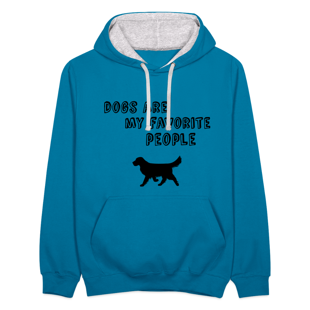 Kontrast-Hoodie - Favorite Dog - Pfauenblau/Grau meliert