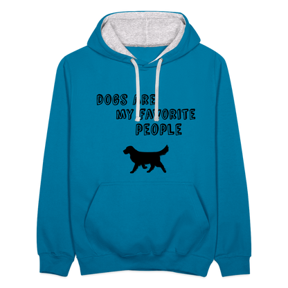 Kontrast-Hoodie - Favorite Dog - Pfauenblau/Grau meliert