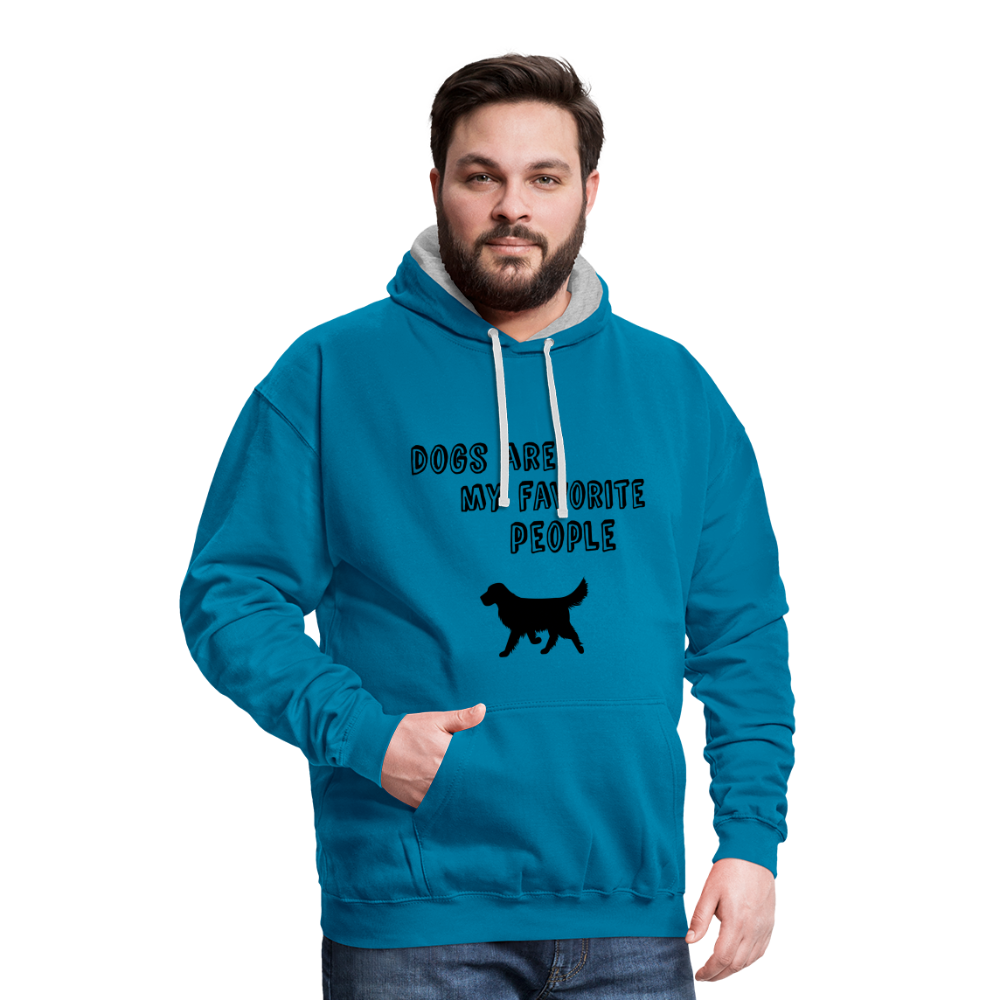 Kontrast-Hoodie - Favorite Dog - Pfauenblau/Grau meliert