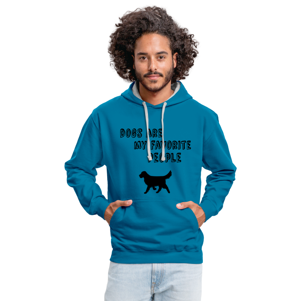 Kontrast-Hoodie - Favorite Dog - Pfauenblau/Grau meliert