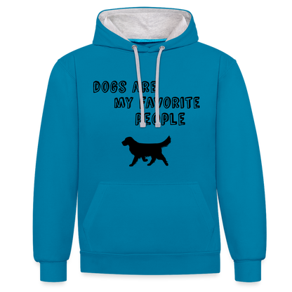 Kontrast-Hoodie - Favorite Dog - Pfauenblau/Grau meliert