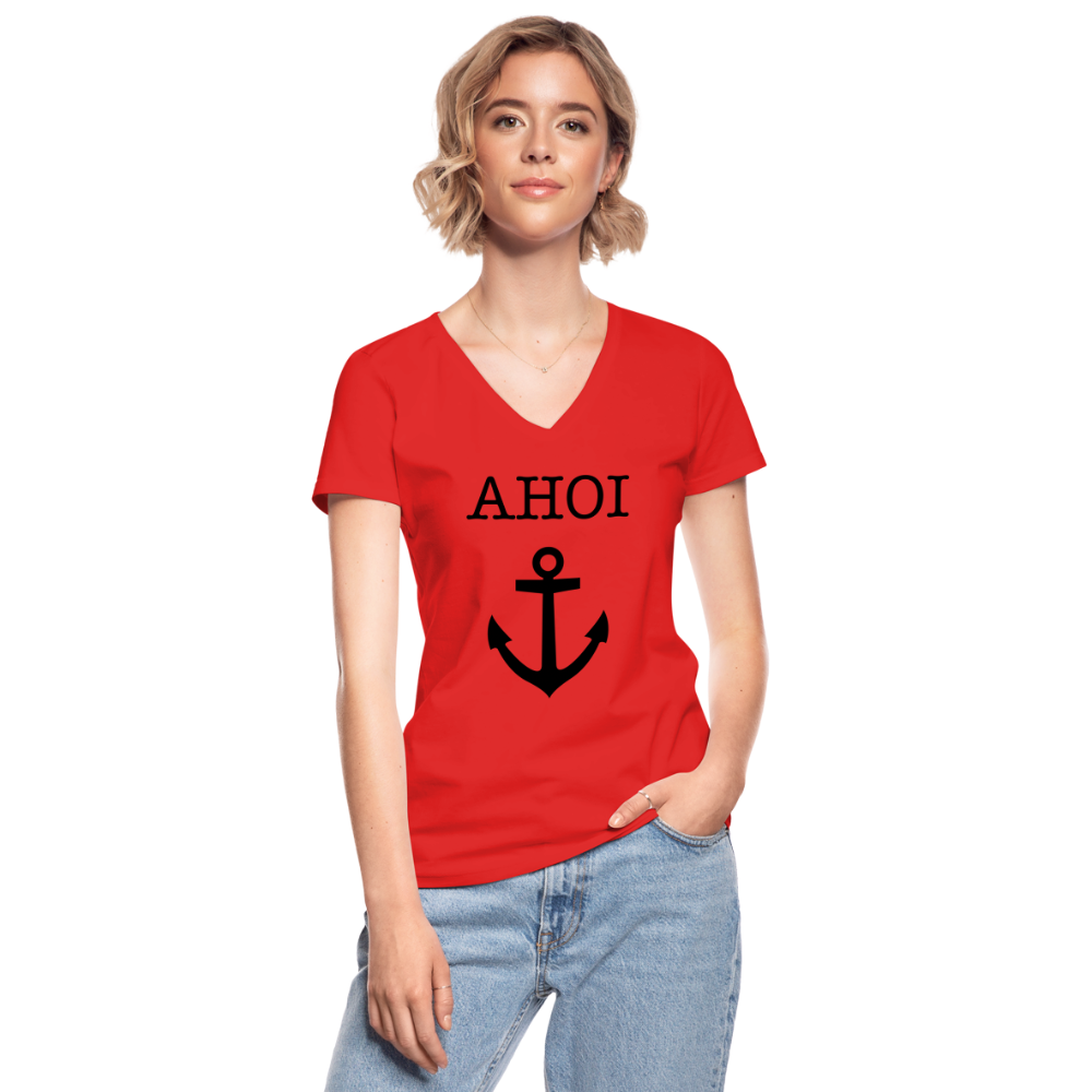 Klassisches Frauen-T-Shirt mit V-Ausschnitt - Ahoi - Rot