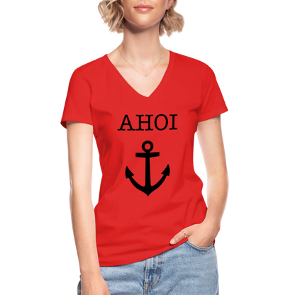 Klassisches Frauen-T-Shirt mit V-Ausschnitt - Ahoi - Rot