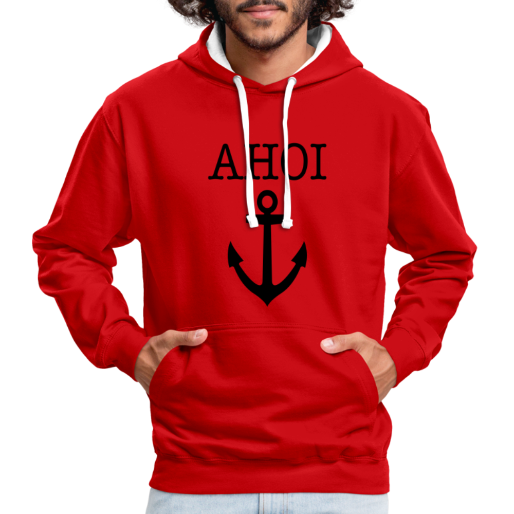 Kontrast-Hoodie - Ahoi - Rot/Weiß