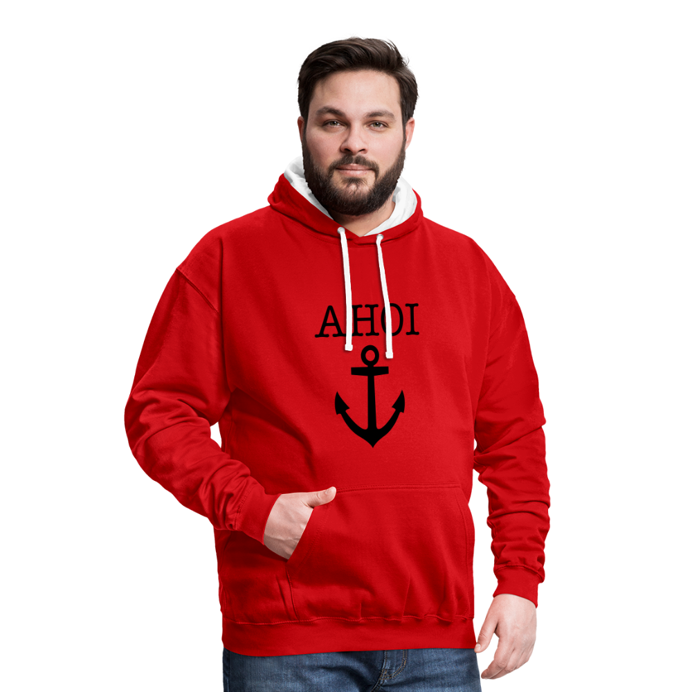 Kontrast-Hoodie - Ahoi - Rot/Weiß