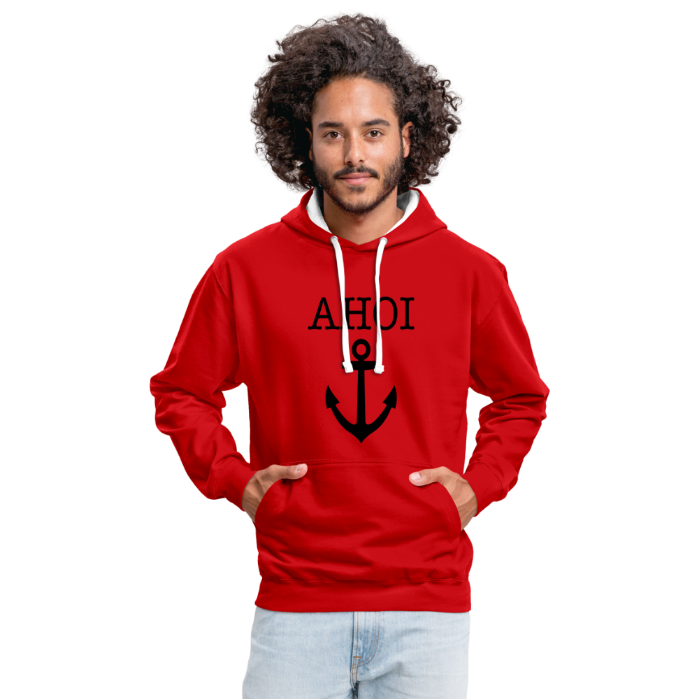 Kontrast-Hoodie - Ahoi - Rot/Weiß