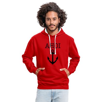 Kontrast-Hoodie - Ahoi - Rot/Weiß