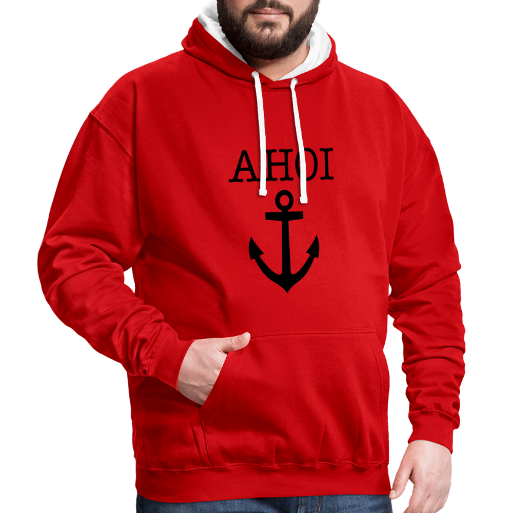 Kontrast-Hoodie - Ahoi - Rot/Weiß