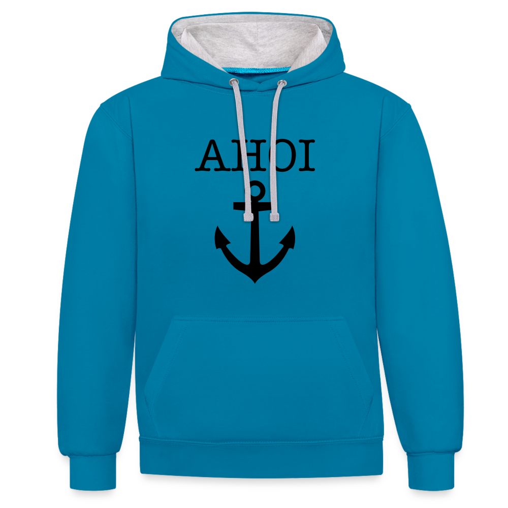 Kontrast-Hoodie - Ahoi - Pfauenblau/Grau meliert