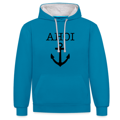 Kontrast-Hoodie - Ahoi - Pfauenblau/Grau meliert