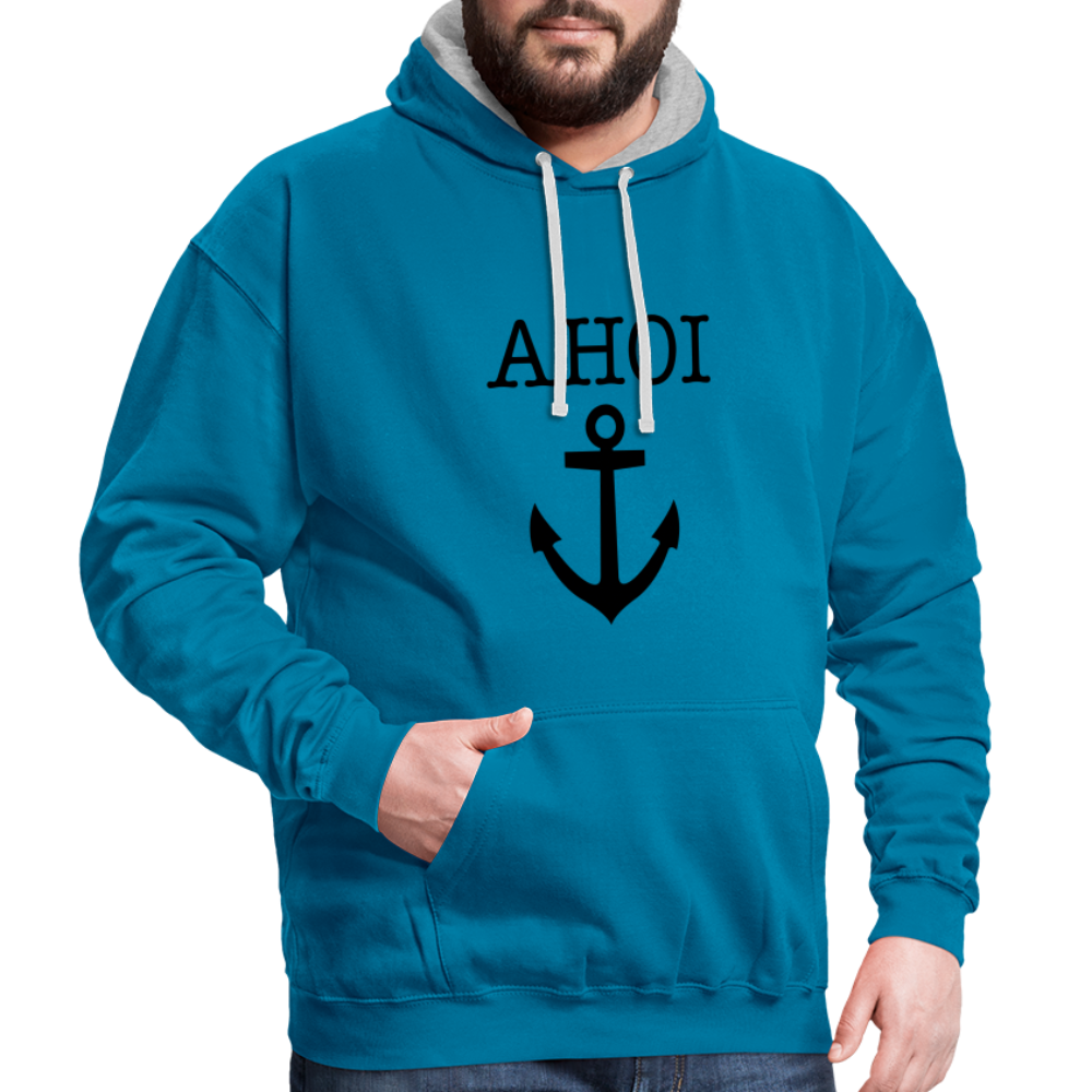 Kontrast-Hoodie - Ahoi - Pfauenblau/Grau meliert