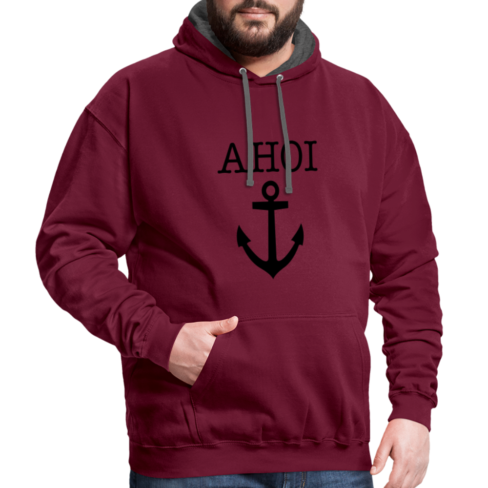 Kontrast-Hoodie - Ahoi - Weinrot/Anthrazit