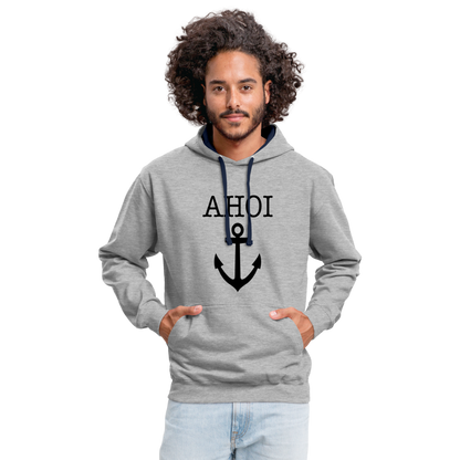 Kontrast-Hoodie - Ahoi - Grau meliert/Navy