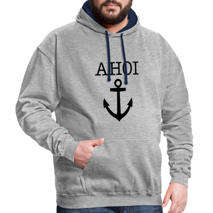 Kontrast-Hoodie - Ahoi - Grau meliert/Navy