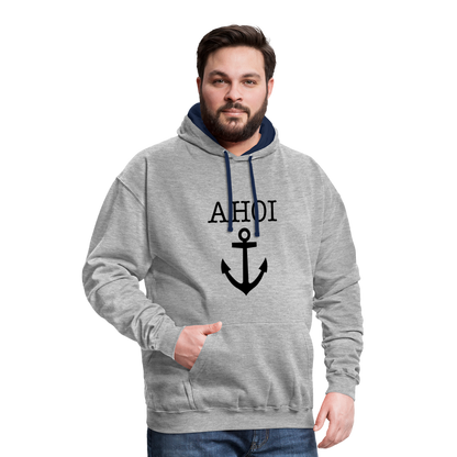 Kontrast-Hoodie - Ahoi - Grau meliert/Navy