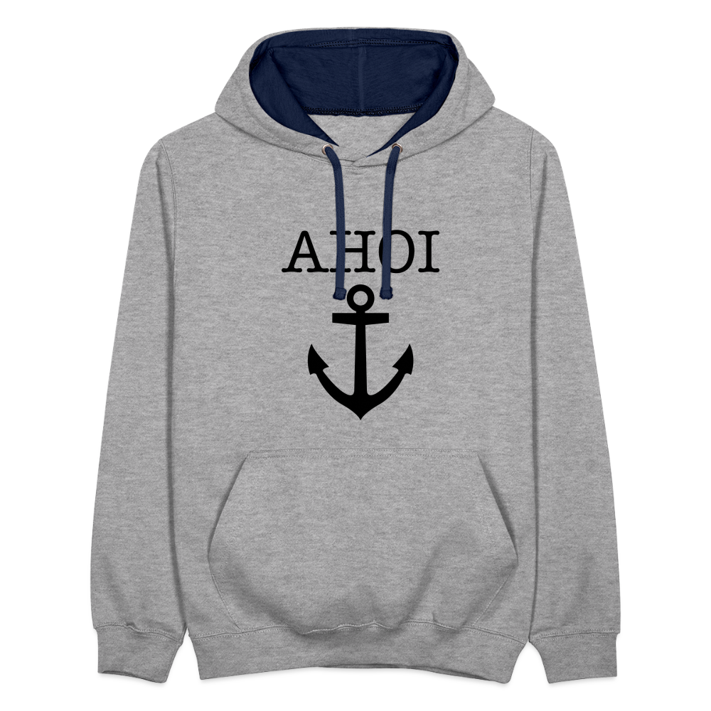 Kontrast-Hoodie - Ahoi - Grau meliert/Navy