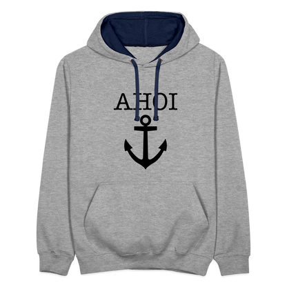 Kontrast-Hoodie - Ahoi - Grau meliert/Navy