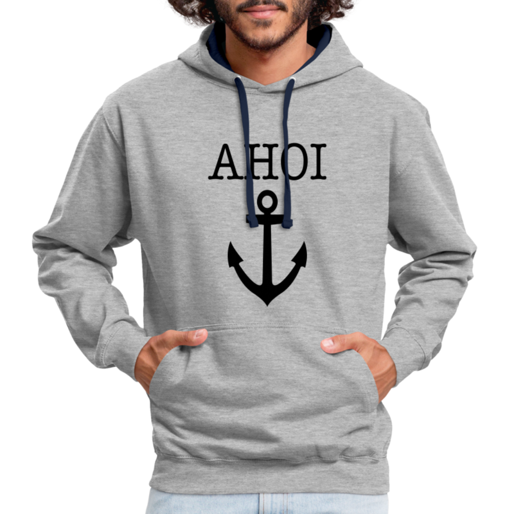 Kontrast-Hoodie - Ahoi - Grau meliert/Navy