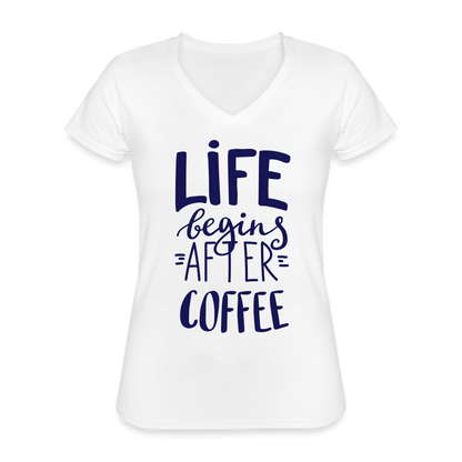 Klassisches Frauen-T-Shirt mit V-Ausschnitt - After coffee - weiß