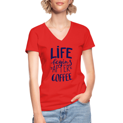 Klassisches Frauen-T-Shirt mit V-Ausschnitt - After coffee - Rot