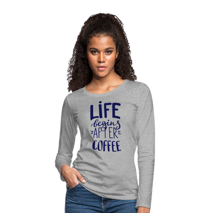 Frauen Premium Langarmshirt - After coffee - Grau meliert