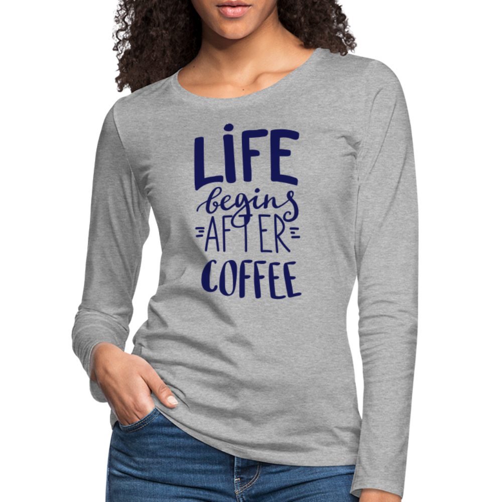 Frauen Premium Langarmshirt - After coffee - Grau meliert