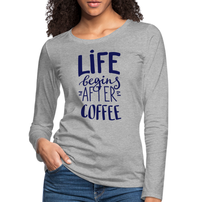 Frauen Premium Langarmshirt - After coffee - Grau meliert