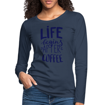 Frauen Premium Langarmshirt - After coffee - Navy