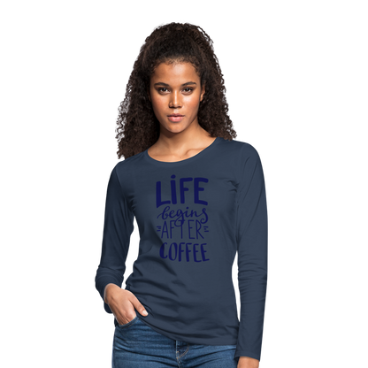 Frauen Premium Langarmshirt - After coffee - Navy