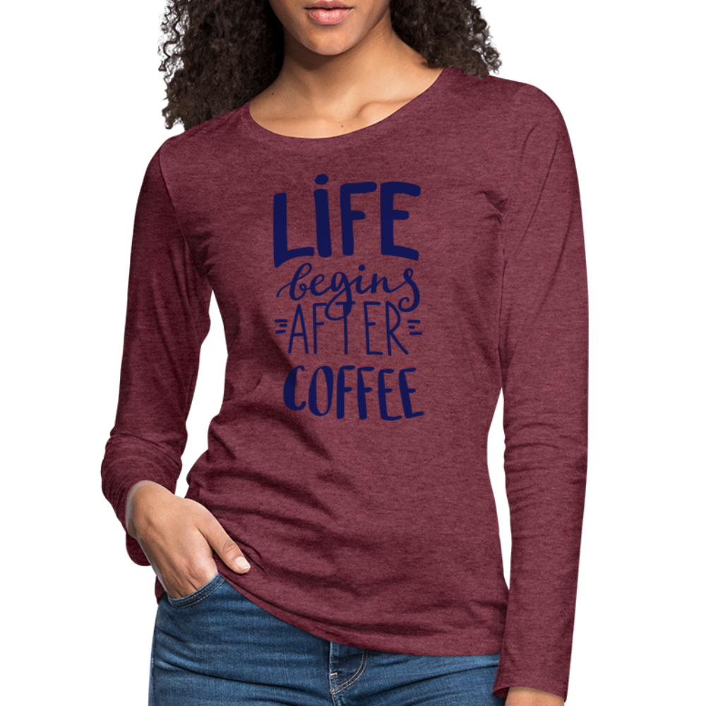 Frauen Premium Langarmshirt - After coffee - Bordeauxrot meliert