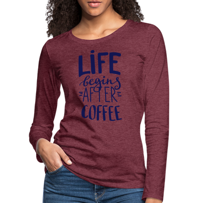 Frauen Premium Langarmshirt - After coffee - Bordeauxrot meliert