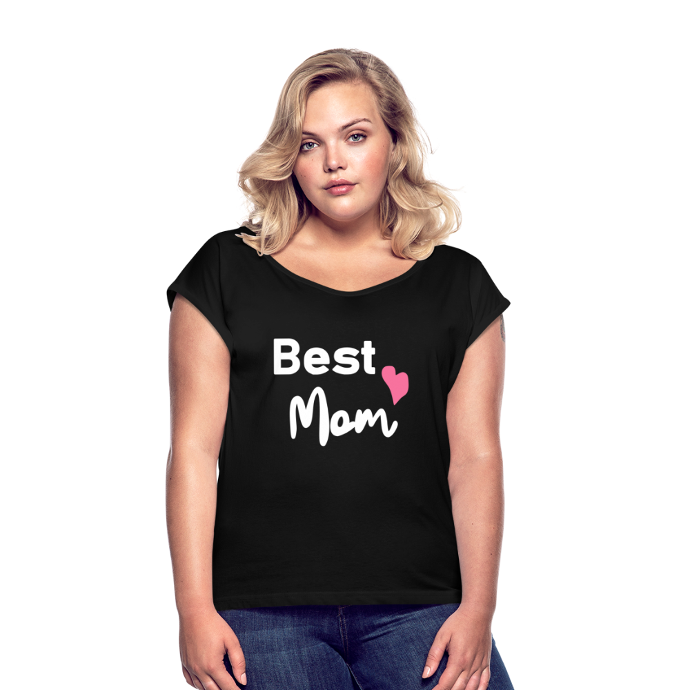 Frauen T-Shirt mit gerollten Ärmeln - Best Mom Herz - Schwarz