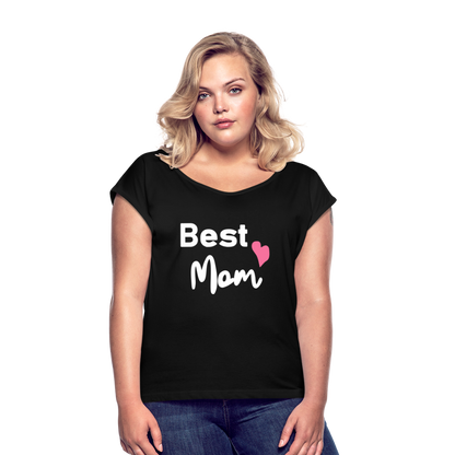 Frauen T-Shirt mit gerollten Ärmeln - Best Mom Herz - Schwarz