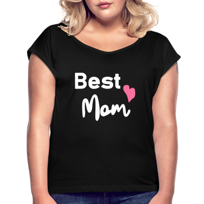 Frauen T-Shirt mit gerollten Ärmeln - Best Mom Herz - Schwarz