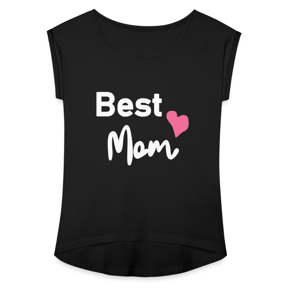 Frauen T-Shirt mit gerollten Ärmeln - Best Mom Herz - Schwarz