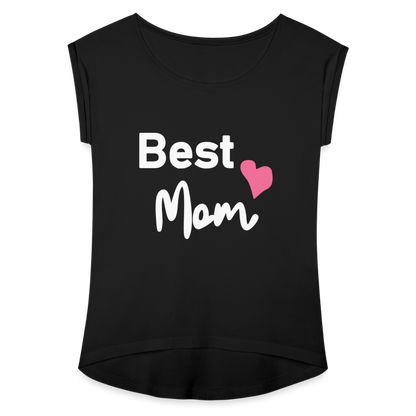 Frauen T-Shirt mit gerollten Ärmeln - Best Mom Herz - Schwarz