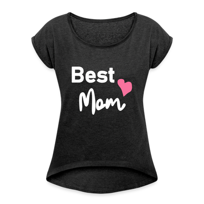 Frauen T-Shirt mit gerollten Ärmeln - Best Mom Herz - Schwarz meliert