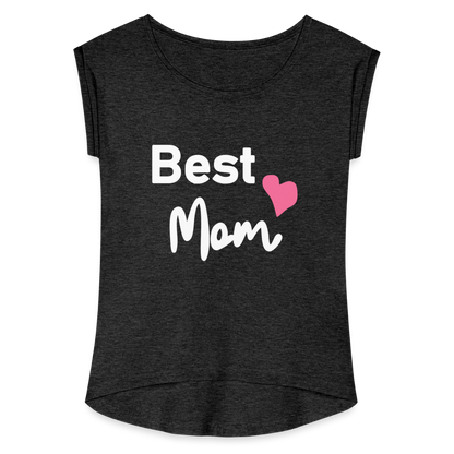 Frauen T-Shirt mit gerollten Ärmeln - Best Mom Herz - Schwarz meliert