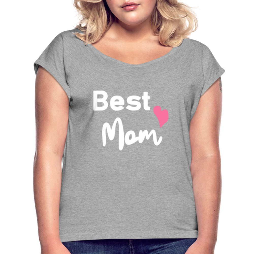 Frauen T-Shirt mit gerollten Ärmeln - Best Mom Herz - Grau meliert