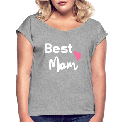 Frauen T-Shirt mit gerollten Ärmeln - Best Mom Herz - Grau meliert